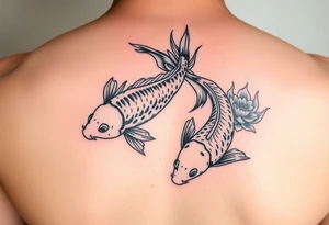 2 koi swimming upstream with tiger lily’s tattoo idea