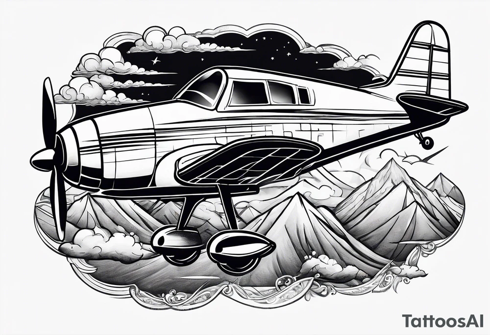 sketch of adventure plane in perspective from the bottom tattoo idea