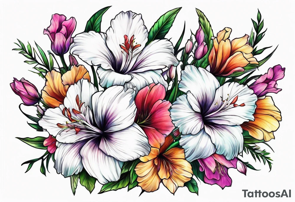 Cosmos's and Gladiolus 
Bouquet tattoo idea