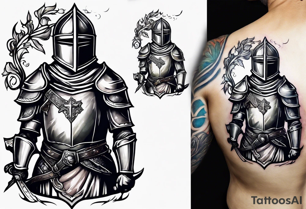 knight holding a bible over his head tattoo idea