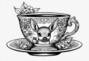 a full fawn inside a teacup tattoo idea