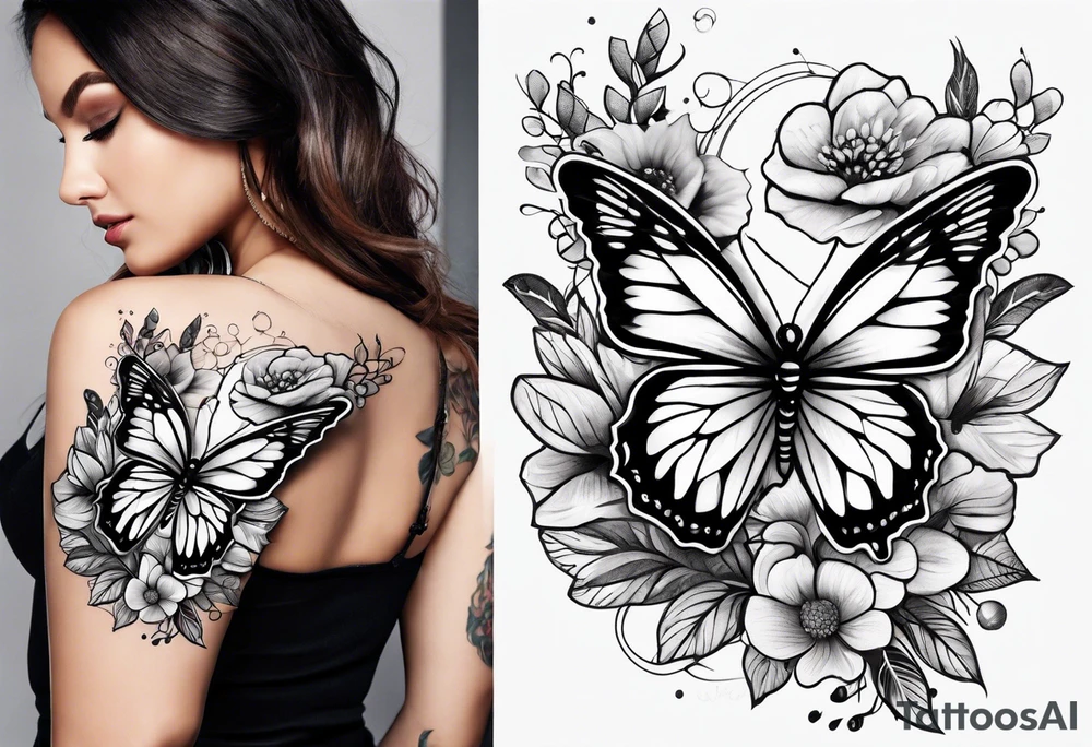 Floral lace butterfly survivor shoulder tattoo half sleeve tattoo idea