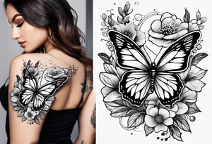 Floral lace butterfly survivor shoulder tattoo half sleeve tattoo idea