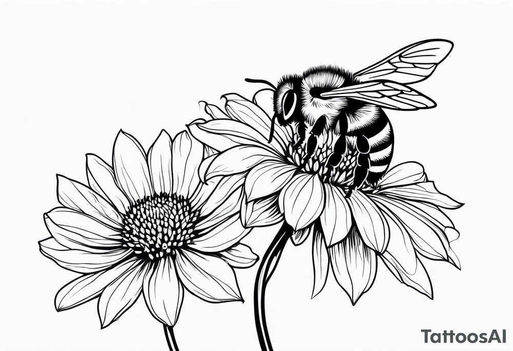 Fine line coneflower and bumblebee tattoo idea