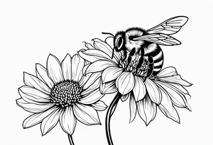 Fine line coneflower and bumblebee tattoo idea