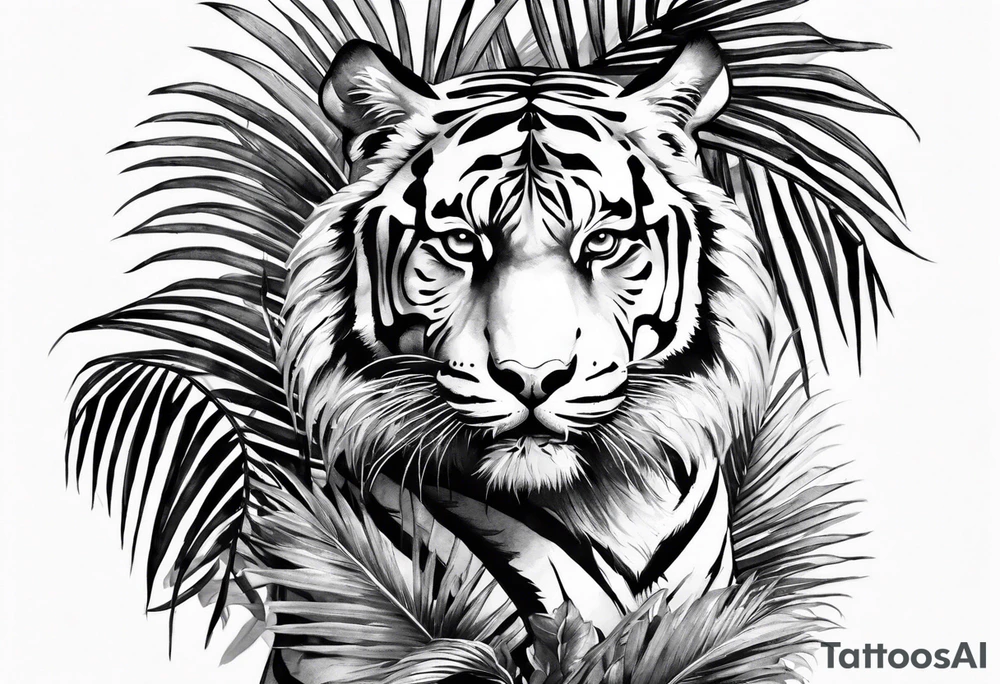 tiger climbing palm tree tattoo idea