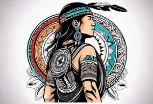 Wrap around arm band with native American style and Aquarius theme tattoo idea