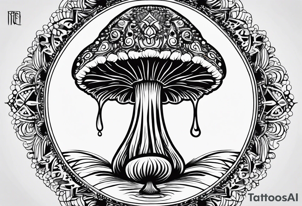 Shaggy cap mushroom dripping ink off cap mandala henna black tattoo design tattoo idea