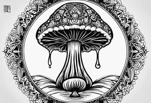 Shaggy cap mushroom dripping ink off cap mandala henna black tattoo design tattoo idea