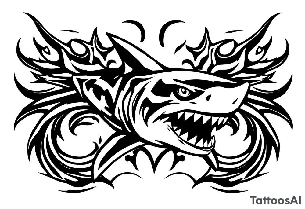 Masculine strong shark flowing tattoo idea