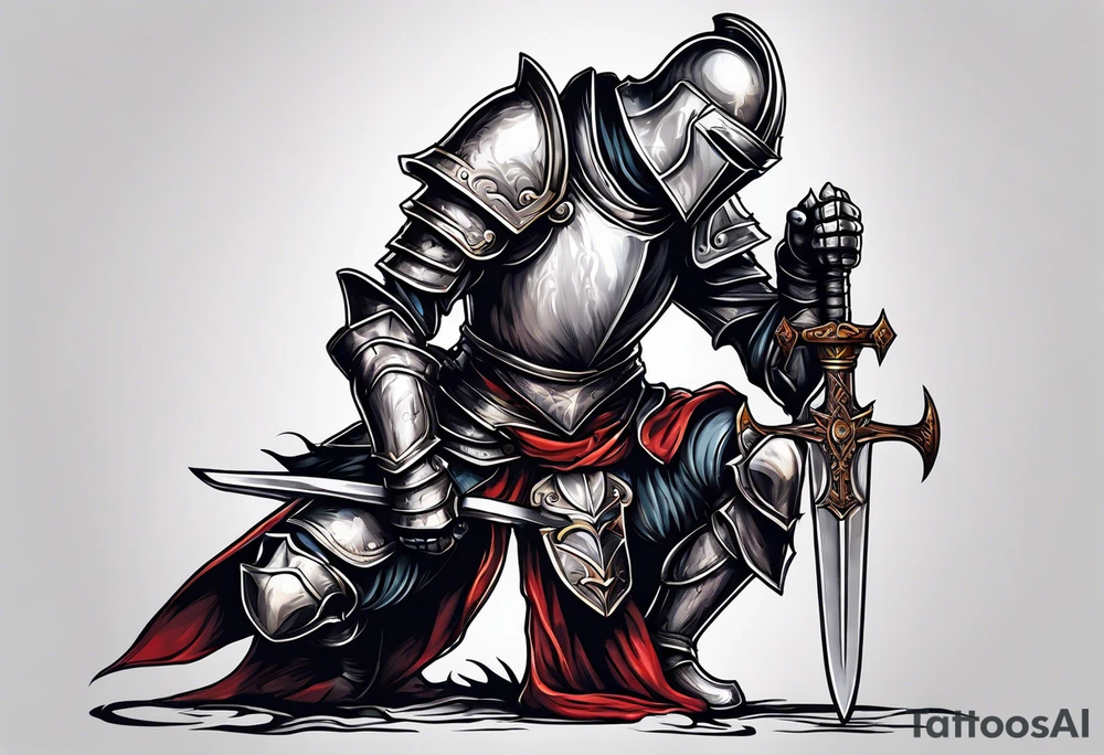 knight kneeling with sword tattoo idea