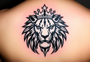 a powerful and majestic lion with a crown and in the middle of this crown tattoo idea