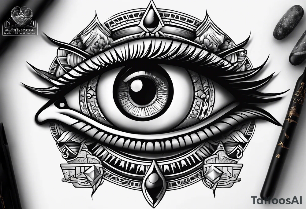 All seeing Egyptian eye with hieroglyphs sleave tattoo idea