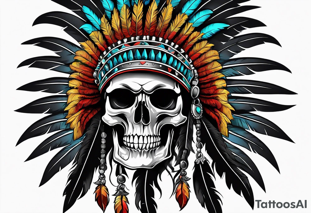 War chief bonnet with skull tattoo idea