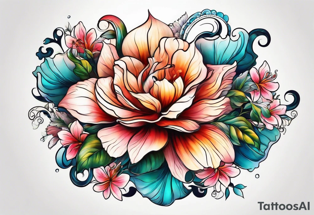 sea, flower tattoo idea