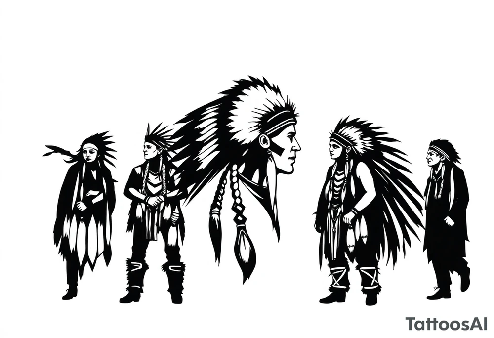 Silhouette of group of Native Americans tattoo idea