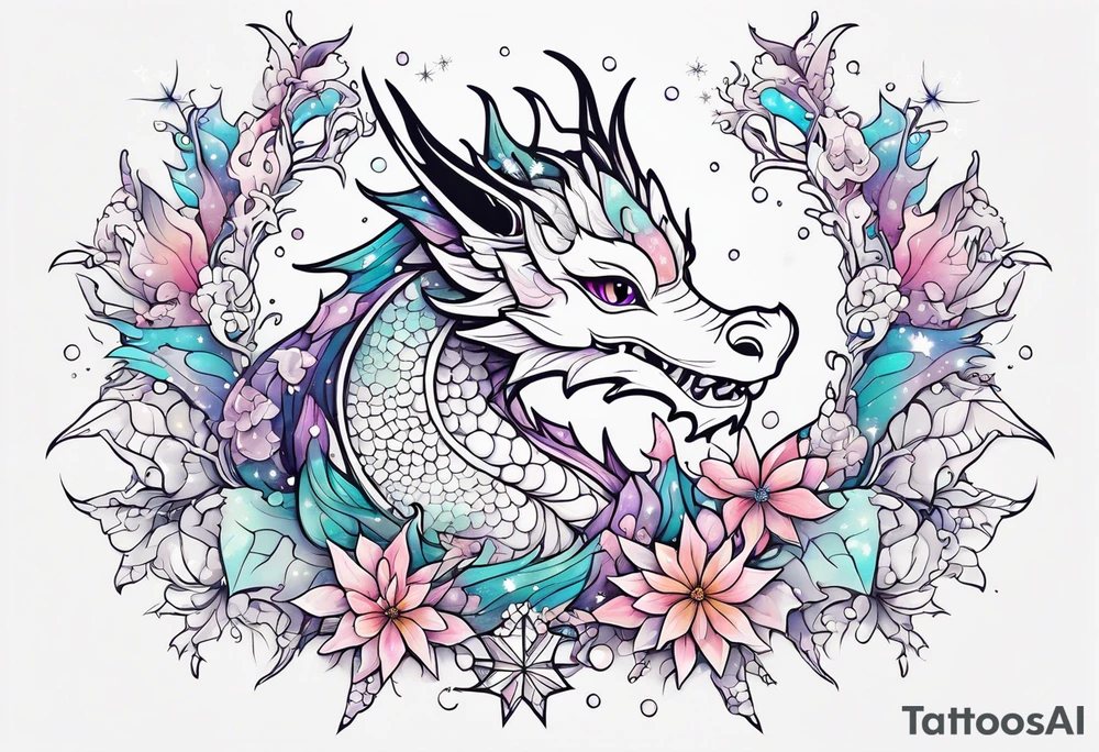 Constellation, kawaii dragon, snowflake tattoo idea