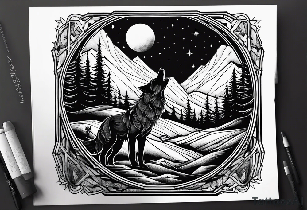 T.R.K. and wolf howling at the moon tattoo idea