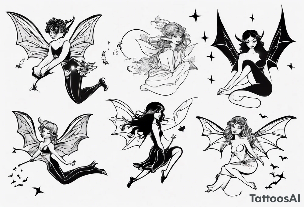fairy flying with a bat tattoo idea