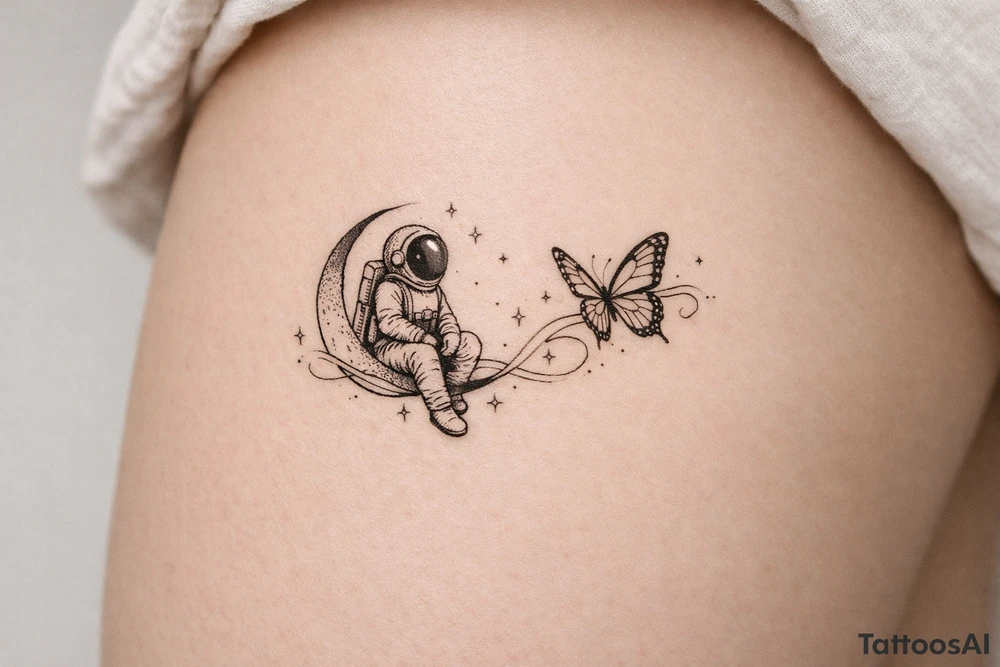 Coachella music festival, without the title of the festival, with astronaut, butterfly tattoo idea
