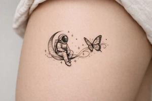 Coachella music festival, without the title of the festival, with astronaut, butterfly tattoo idea