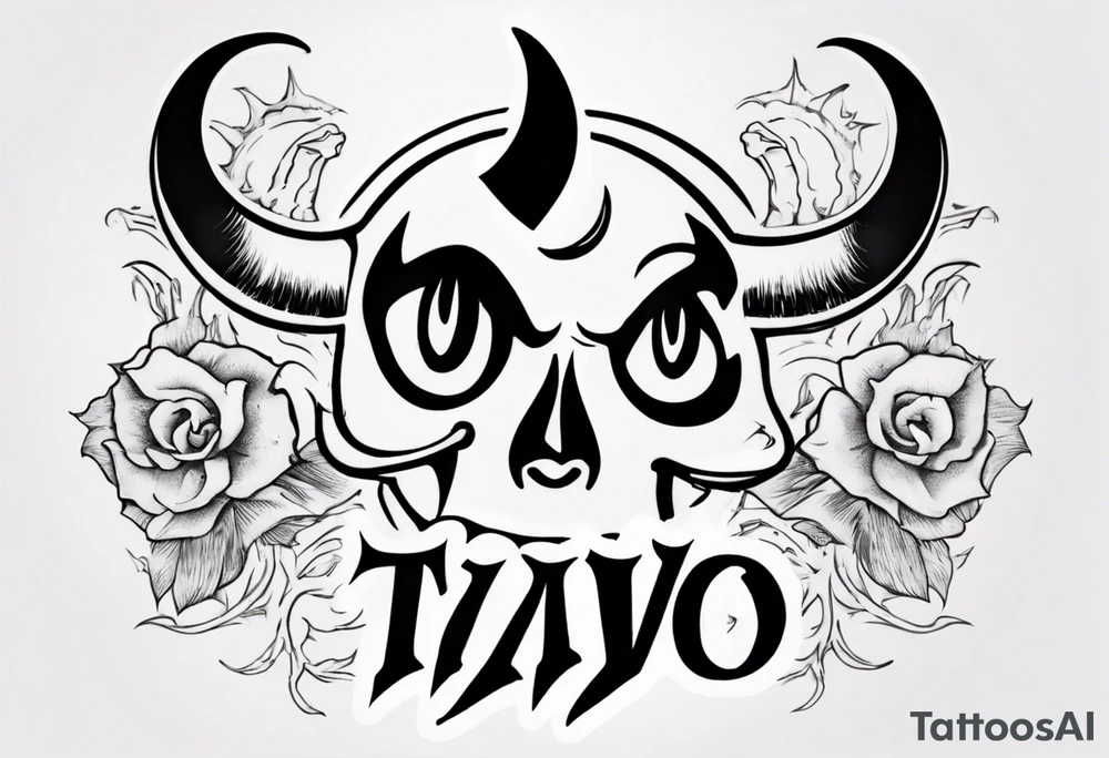 The word Tavo inside the devil emoji tattoo idea