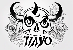 The word Tavo inside the devil emoji tattoo idea