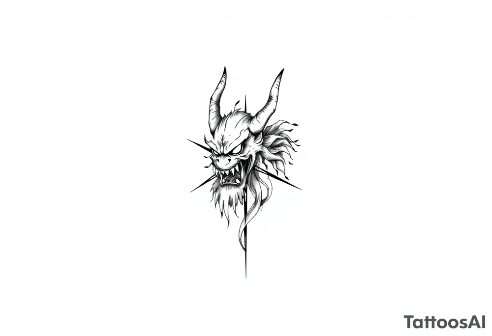 Abstract asterisk with a Japanese folklore demon from old times tattoo idea