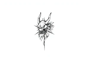 Abstract asterisk with a Japanese folklore demon from old times tattoo idea