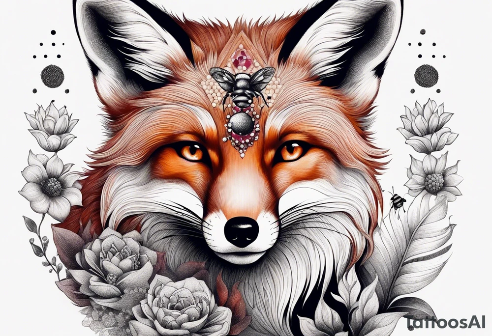 Fox with a Ruby and a honey bee tattoo idea