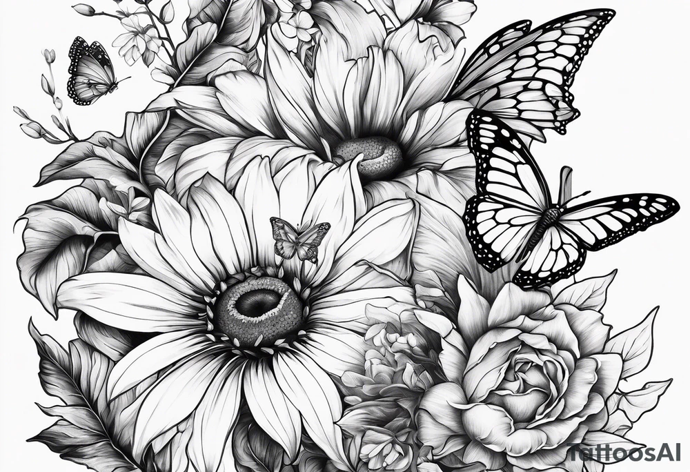 Sundlower and butterflies and humming birds tattoo idea