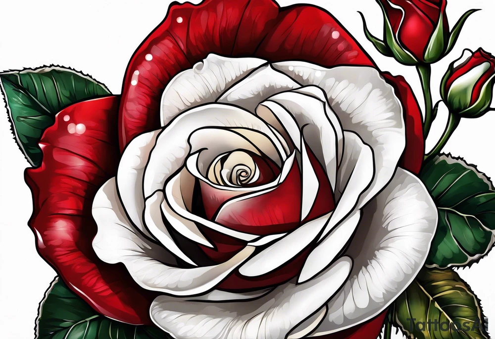 Red rose with a pearl necklace and a seashell tattoo idea
