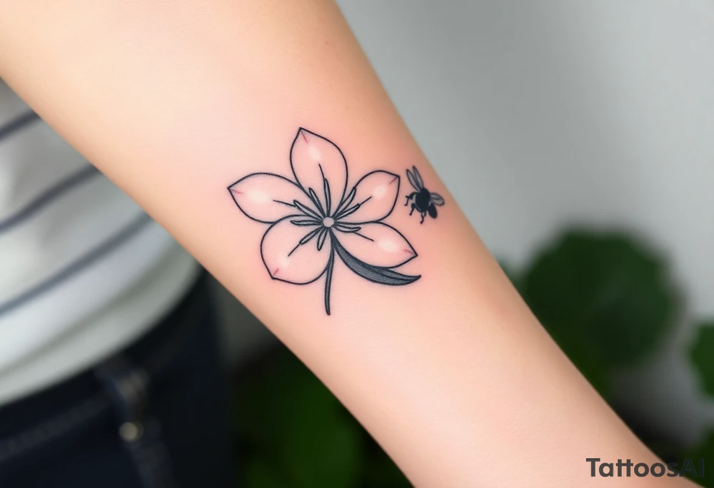 Trillium with a bumble bee hovering near it tattoo idea