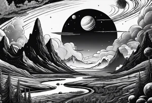 an alien planetary landscape tattoo idea