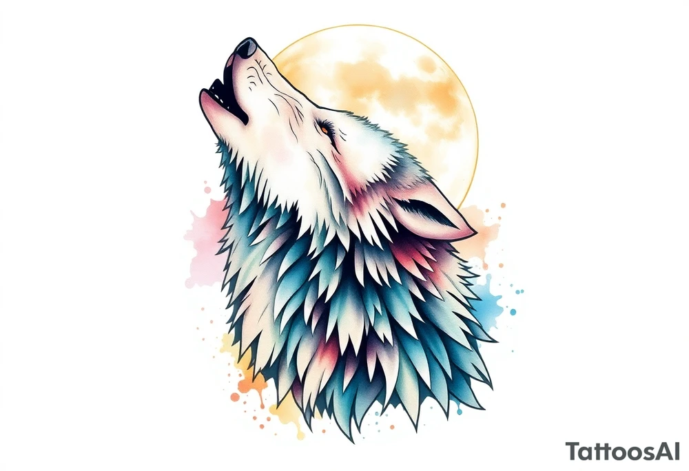 Wolf howling to the moon tattoo idea