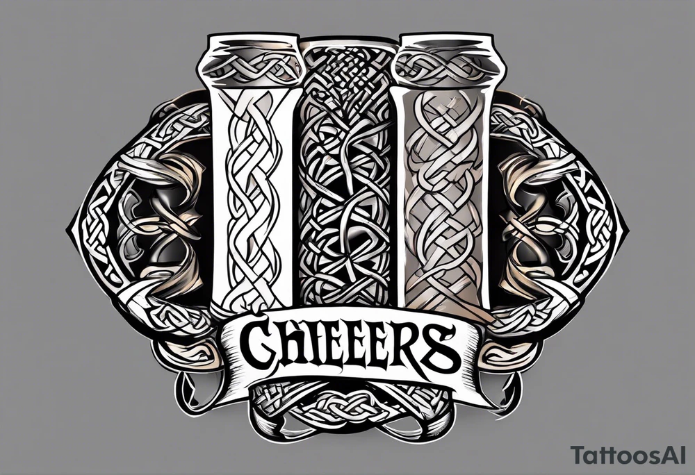 Cheers Mate text, armband +Celtic +grey Cancer Ribbon +tribal +artistic tattoo idea