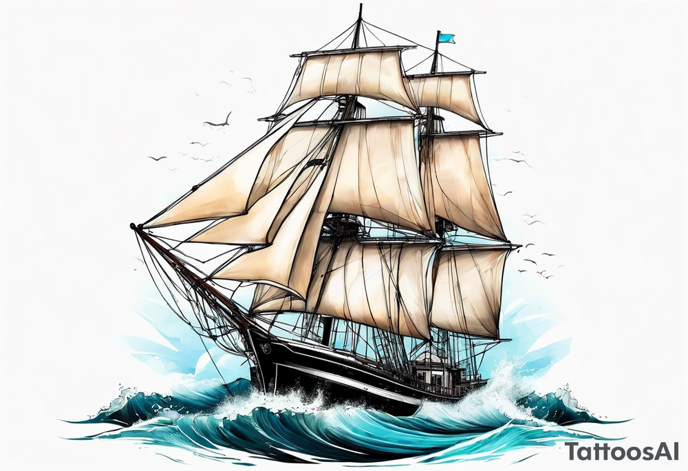 phare maritime dans un bateau a voiles. tattoo idea