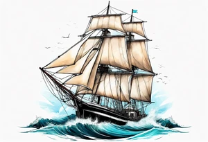 phare maritime dans un bateau a voiles. tattoo idea