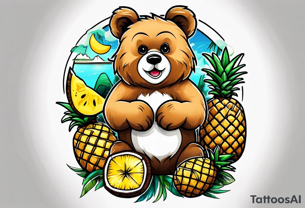 Bear loves pineapples and coconuts tattoo idea