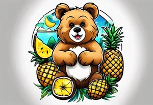 Bear loves pineapples and coconuts tattoo idea