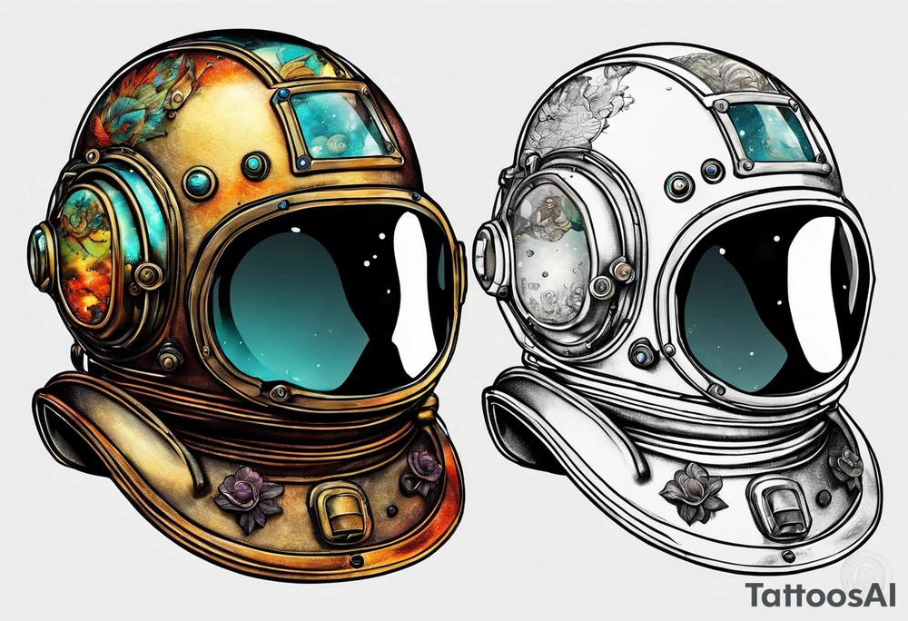 mark v diving helmet mixed with a space helmet tattoo idea