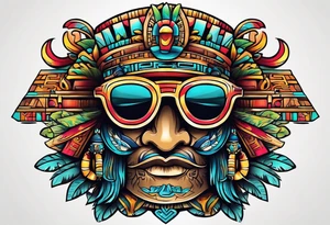 Colorful simple Mayan hieroglyph wearing sunglasses tattoo idea