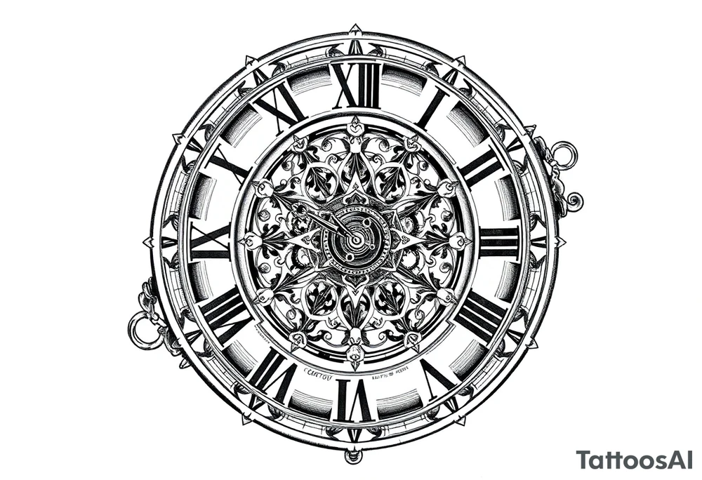 vintage roman numerals within ornate clockwork mechanism tattoo idea