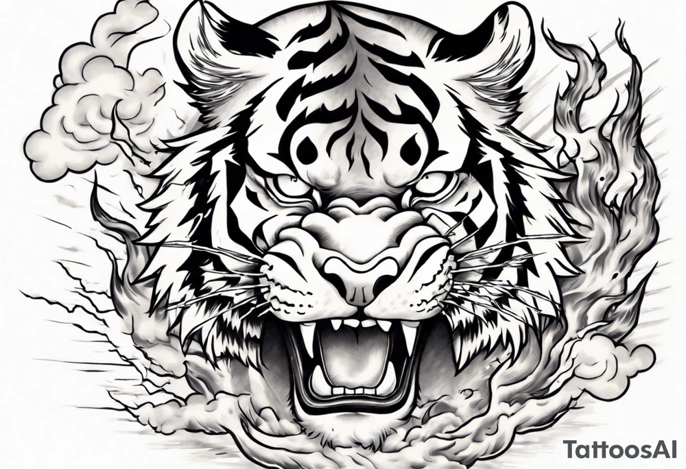 Tiger with lightning and the sun in the background for a sleeve tattoo tattoo idea