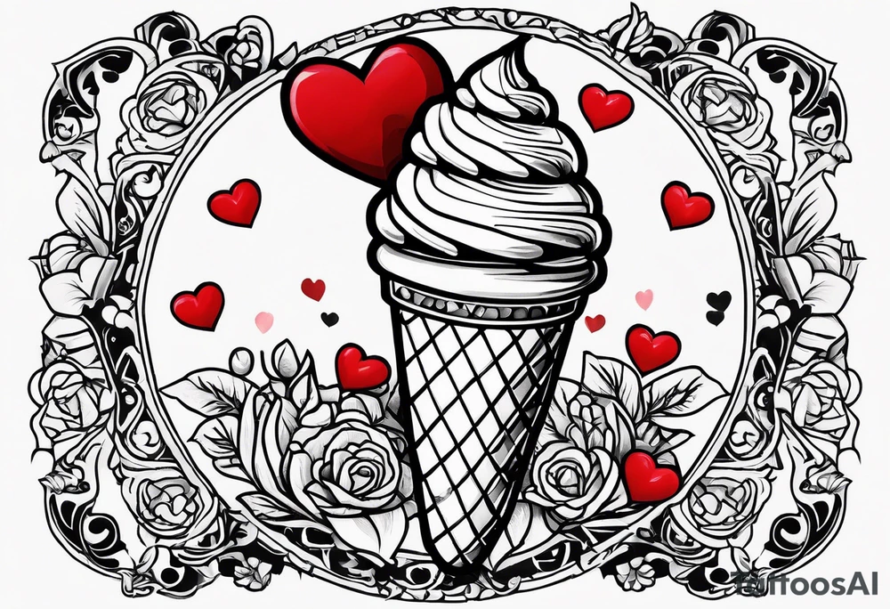 small ice cream cone with small red heart on it somewhere while representing Paris tattoo idea