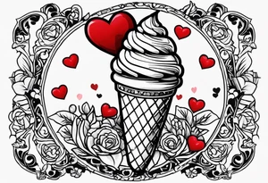 small ice cream cone with small red heart on it somewhere while representing Paris tattoo idea