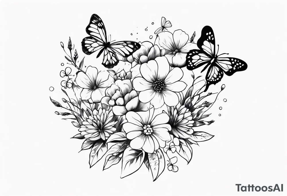 Life to death sleeve with butterflies and flowers tattoo idea