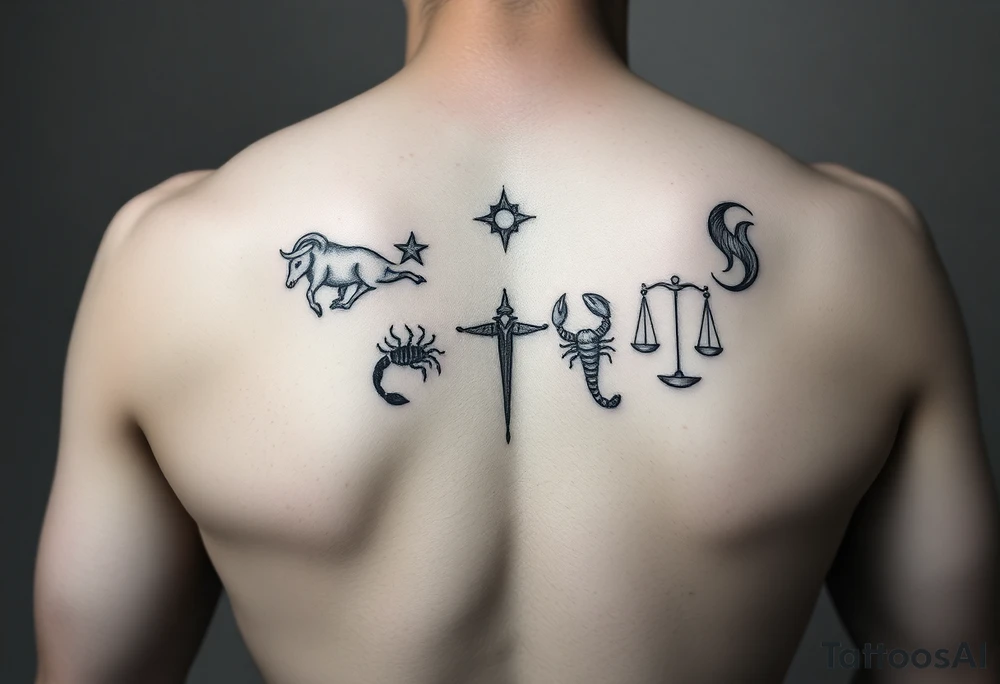 Taurus, cancer, 2 scorpio, capricorn, and libra constellation tattoo for arm tattoo idea