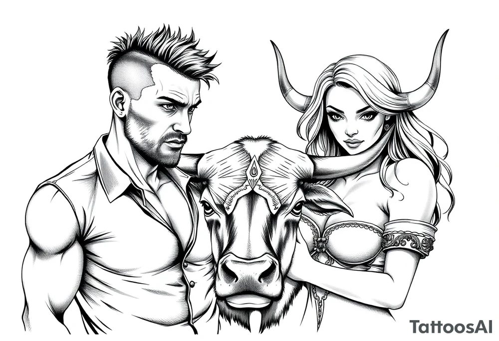 a cuckold man and hotwife with a bull tattoo idea