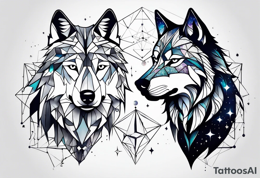 Constellation, two animal wolf, géométric tattoo idea